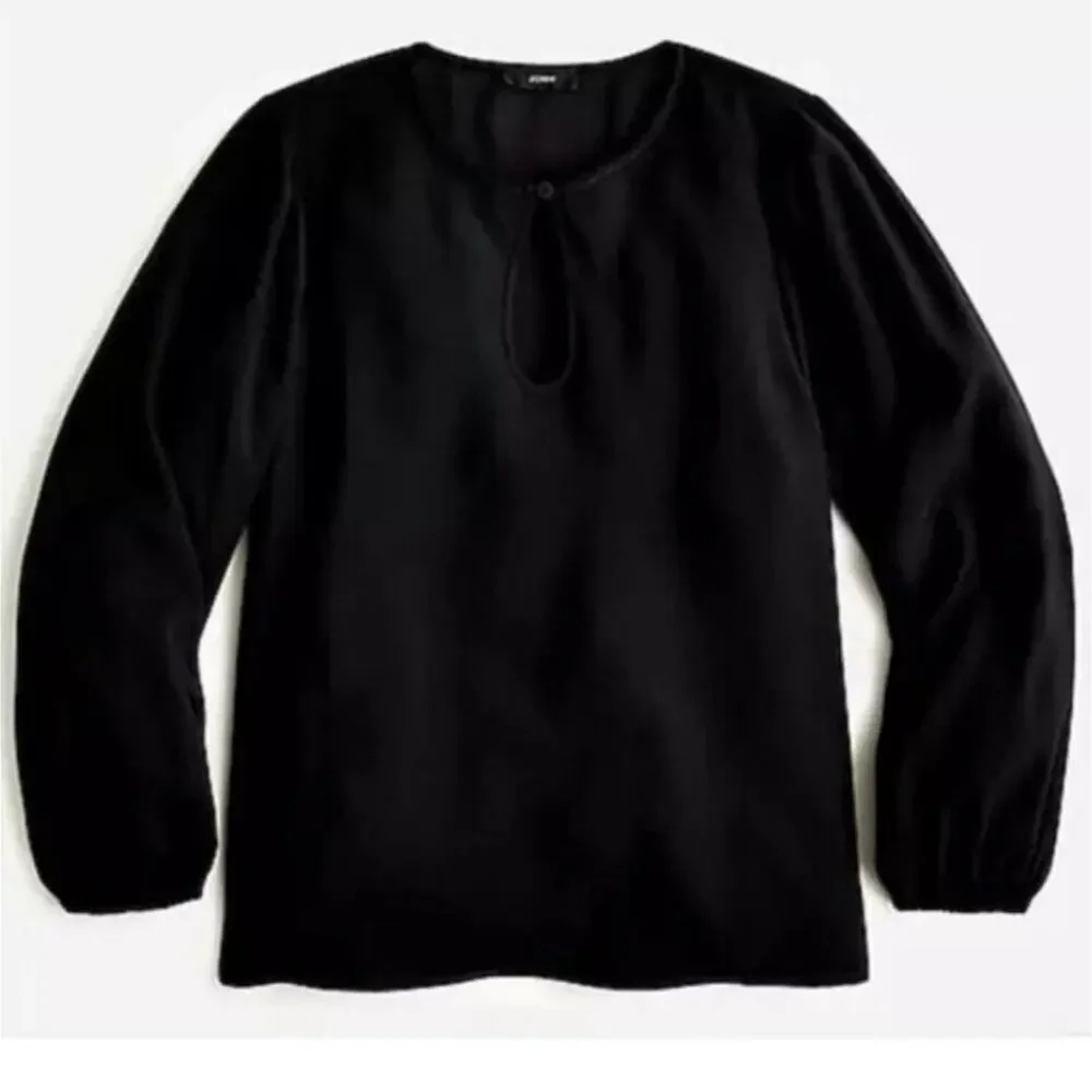 J. Crew Black Puff Sleeve Satin Back Crepe Blouse Top Size Small Petite SP NWT